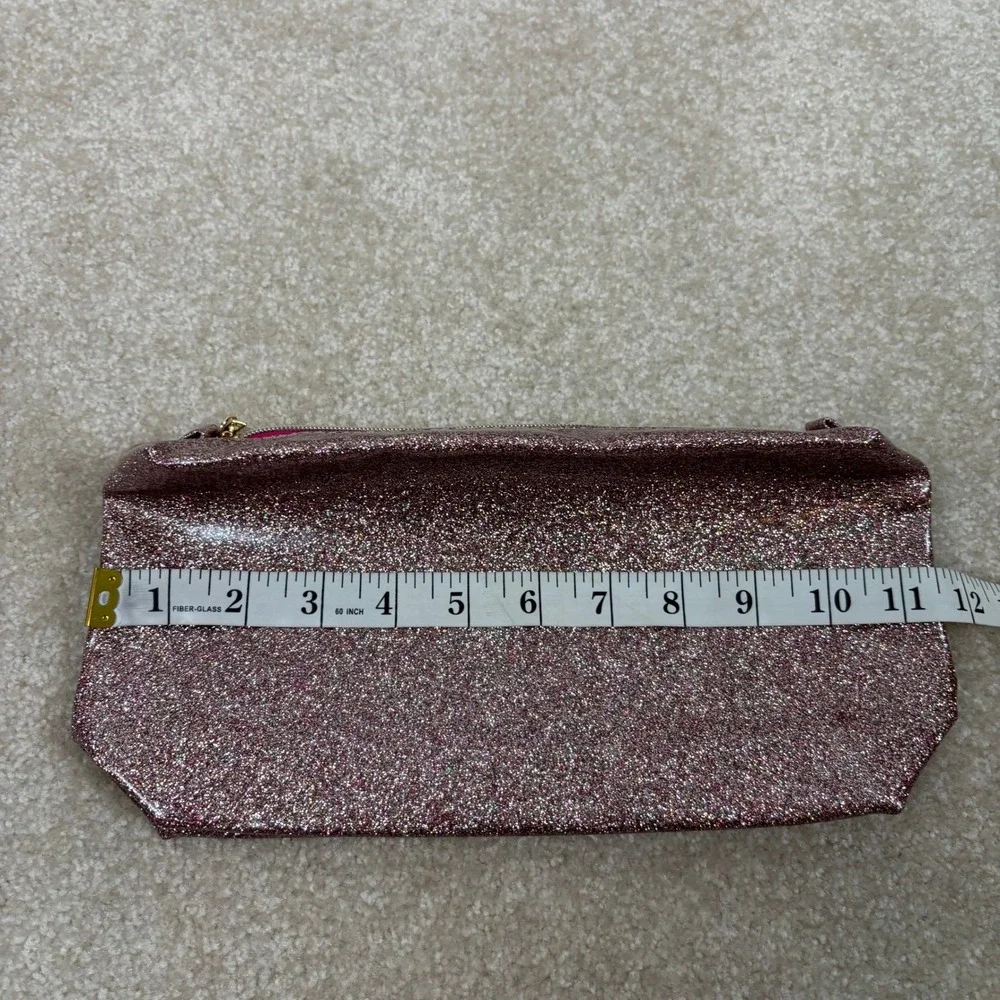 Lancome Glitter Cosmetic Bag Pouch Pink Rose Gold Zipper Makeup Organizer Travel